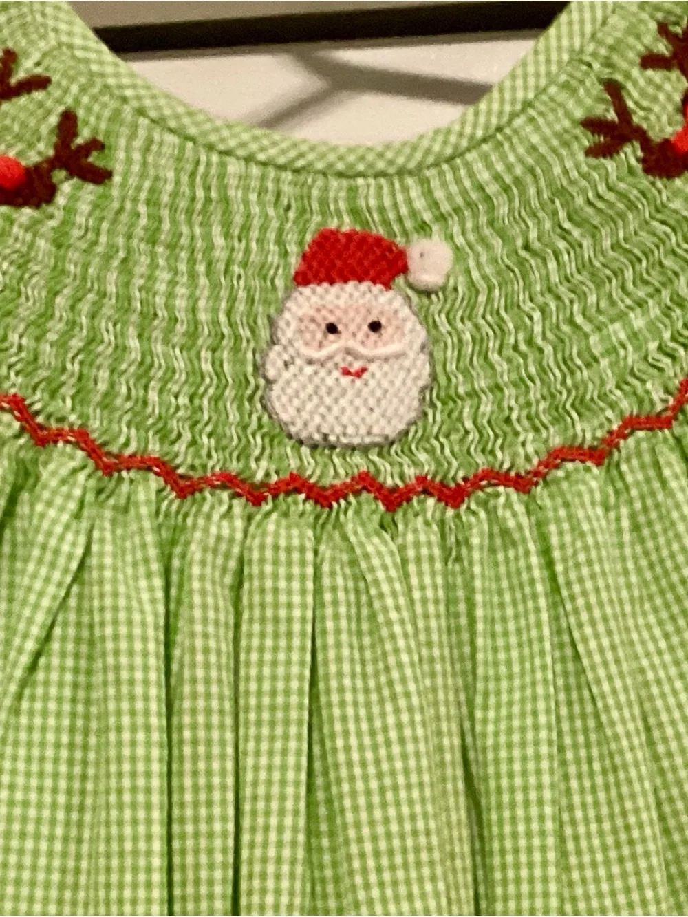 Girls Santa Smocked Green Dress - 7